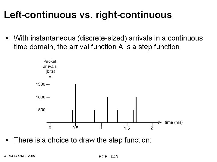 Left-continuous vs. right-continuous • With instantaneous (discrete-sized) arrivals in a continuous time domain, the