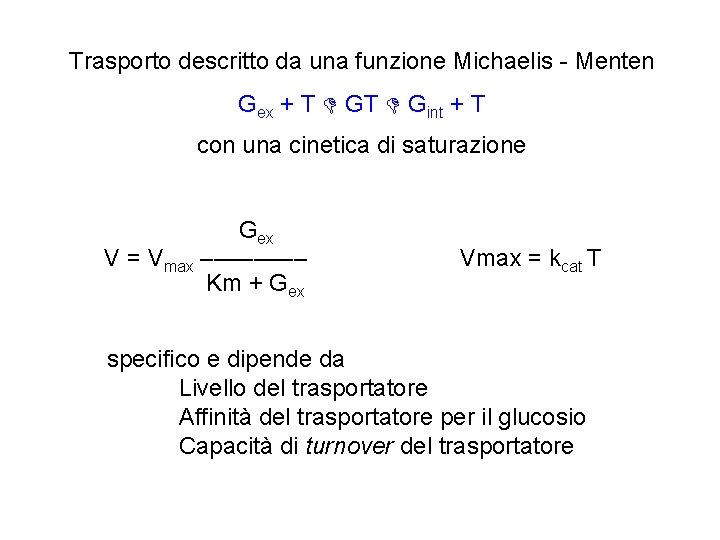Trasporto descritto da una funzione Michaelis - Menten Gex + T Gint + T