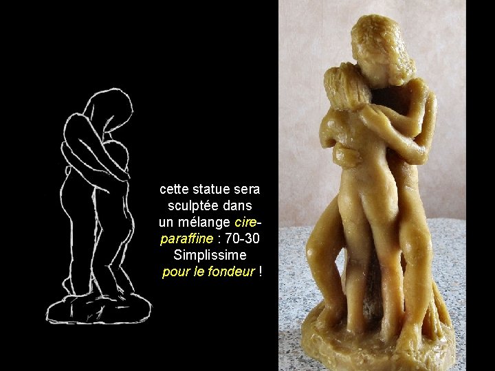 cette statue sera sculptée dans un mélange cire- paraffine : 70 -30 Simplissime pour