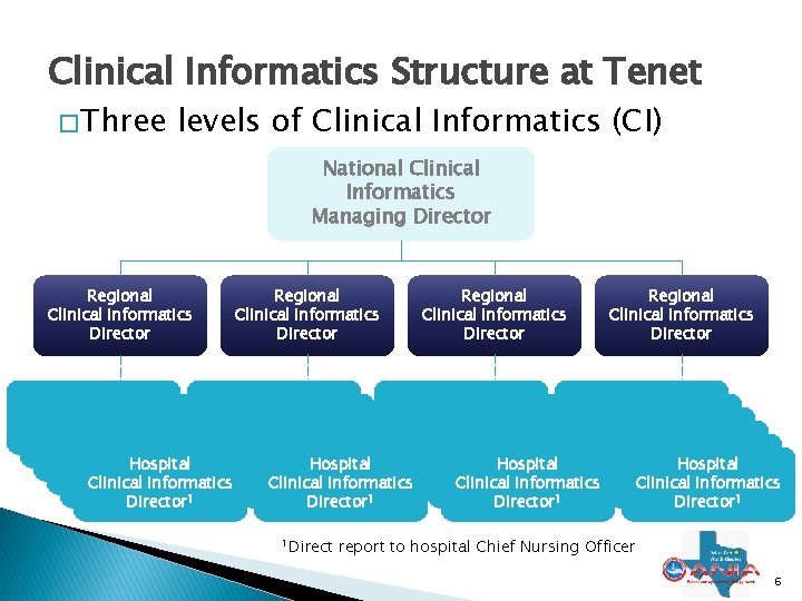 Clinical Informatics Structure at Tenet � Three levels of Clinical Informatics (CI) National Clinical