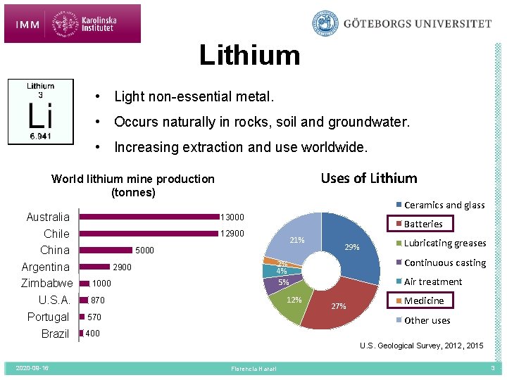 Lithium • Light non-essential metal. • Occurs naturally in rocks, soil and groundwater. •