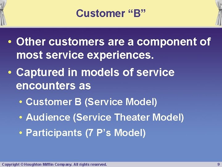Customer “B” • Other customers are a component of most service experiences. • Captured