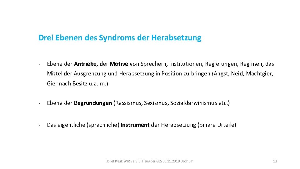 Drei Ebenen des Syndroms der Herabsetzung - Ebene der Antriebe, der Motive von Sprechern,