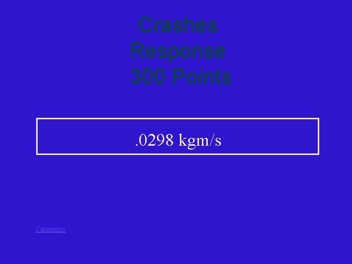 Crashes Response 300 Points. 0298 kgm/s Categories 