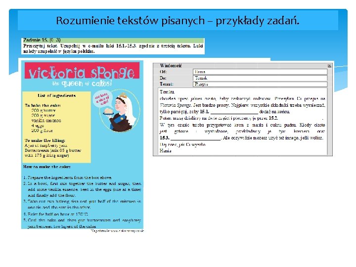 Rozumienie tekstów pisanych – przykłady zadań. 