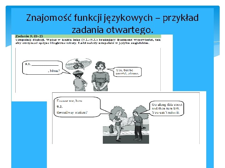 Znajomość funkcji językowych – przykład zadania otwartego. 