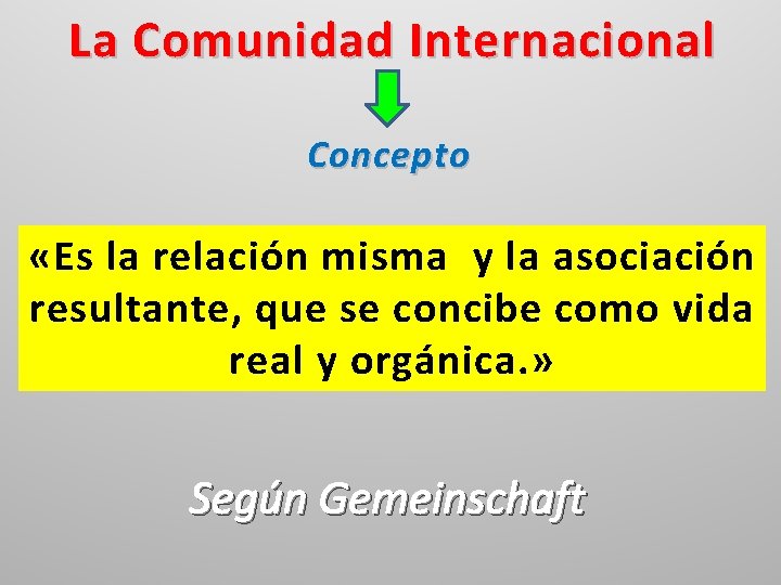 La Comunidad Internacional Concepto «Es la relación misma y la asociación resultante, que se