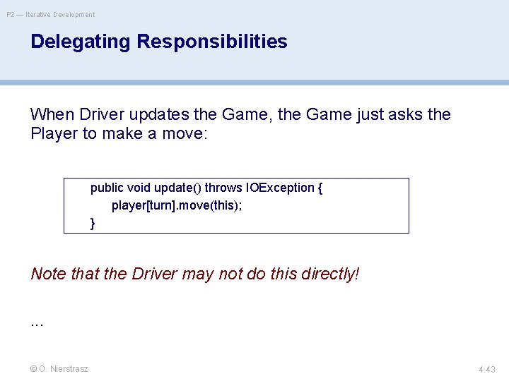 P 2 — Iterative Development Delegating Responsibilities When Driver updates the Game, the Game