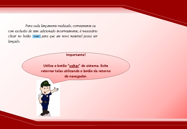 Para cada lançamento realizado, corretamente ou com exclusão de item adicionado incorretamente, é necessário