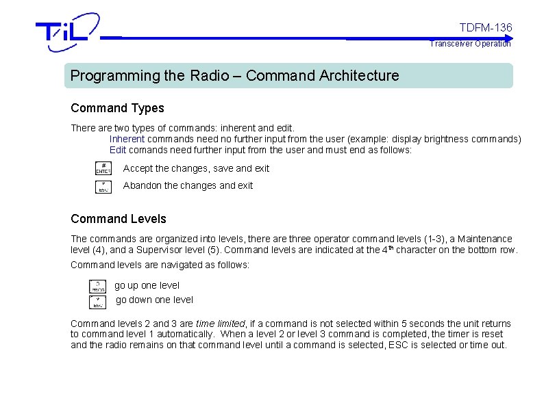 TDFM-136 Transceiver Operation Programming the Radio – Command Architecture Command Types There are two