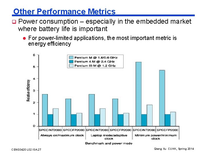 Other Performance Metrics q Power consumption – especially in the embedded market where battery