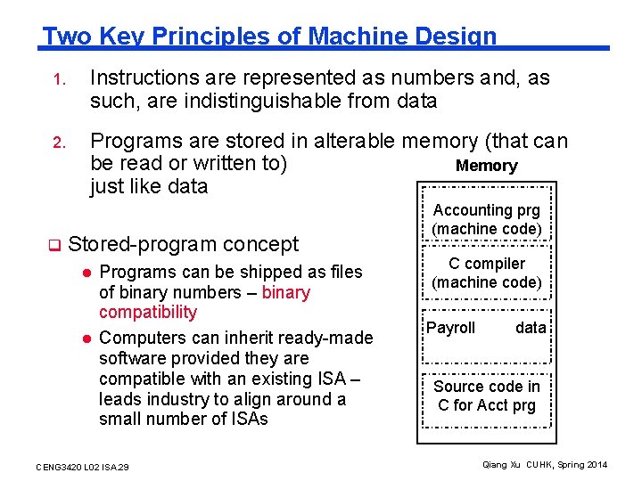 Two Key Principles of Machine Design 1. Instructions are represented as numbers and, as