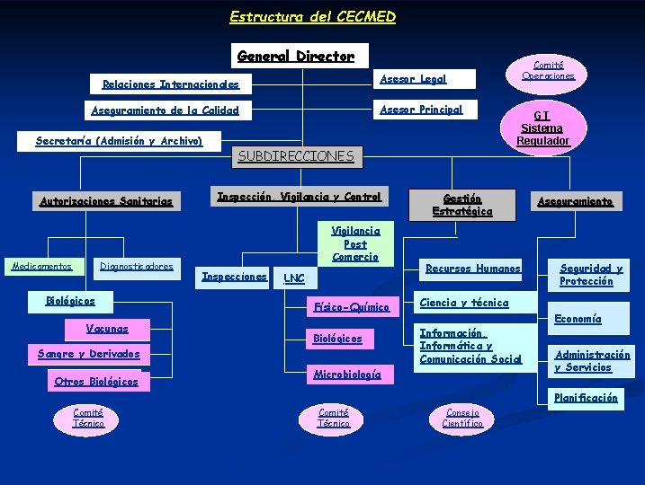 Estructura del CECMED General Director Asesor Legal Relaciones Internacionales Asesor Principal Aseguramiento de la