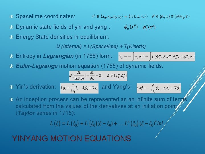  Spacetime coordinates: Dynamic state fields of yin and yang : Energy State densities