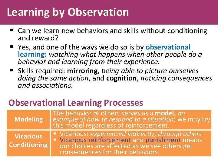Learning by Observation § Can we learn new behaviors and skills without conditioning and