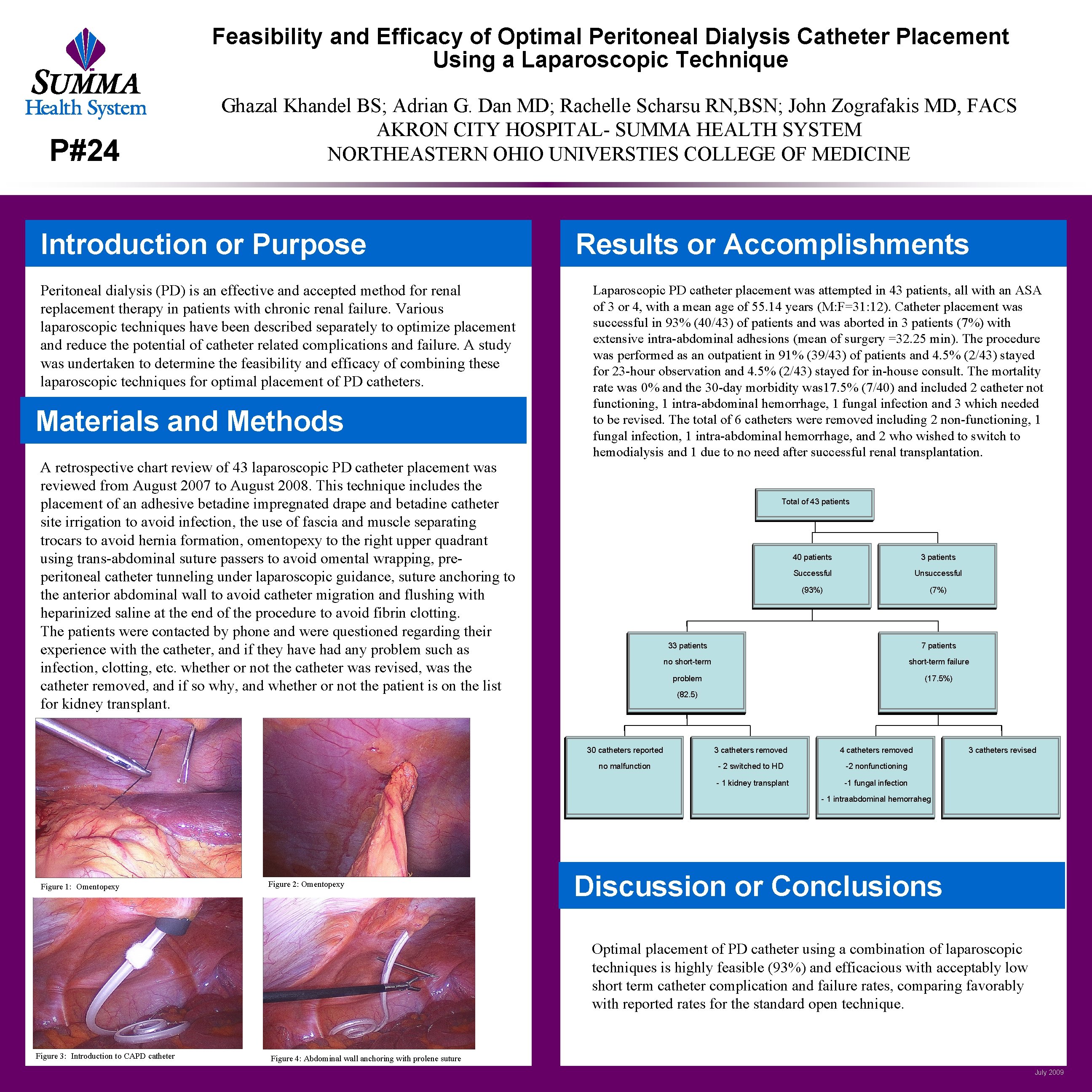 Feasibility and Efficacy of Optimal Peritoneal Dialysis Catheter Placement Using a Laparoscopic Technique P#24