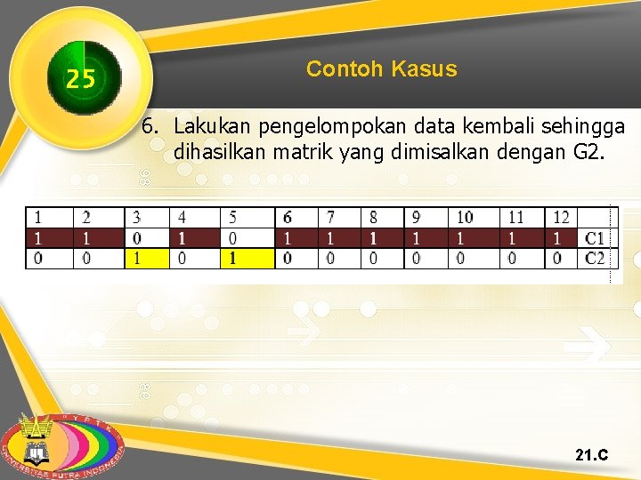 25 Contoh Kasus 6. Lakukan pengelompokan data kembali sehingga dihasilkan matrik yang dimisalkan dengan