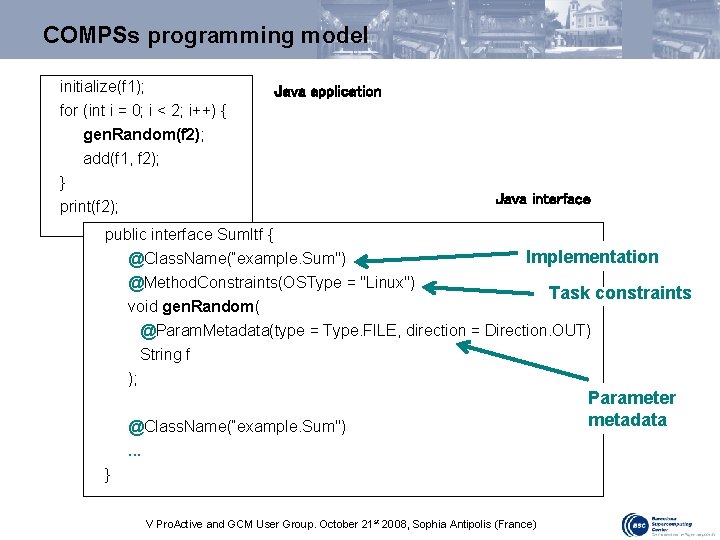 COMPSs programming model initialize(f 1); for (int i = 0; i < 2; i++)