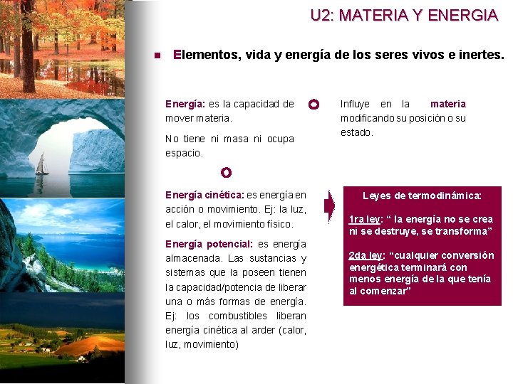 U 2: MATERIA Y ENERGIA n Elementos, vida y energía de los seres vivos