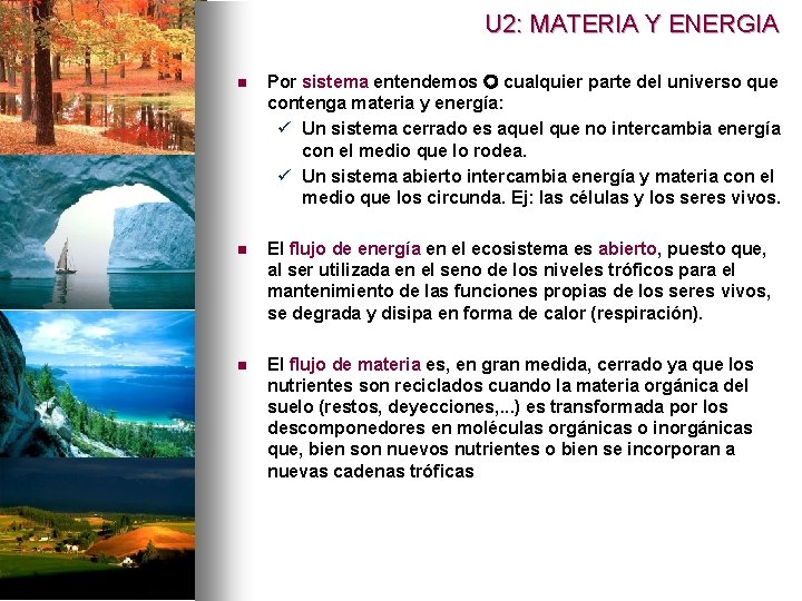 U 2: MATERIA Y ENERGIA n Por sistema entendemos cualquier parte del universo que