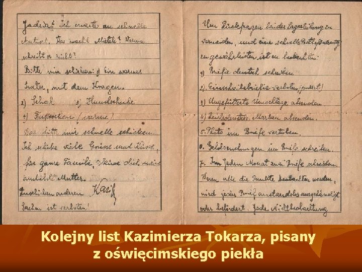 Kolejny list Kazimierza Tokarza, pisany z oświęcimskiego piekła 