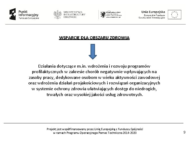 WSPARCIE DLA OBSZARU ZDROWIA Działania dotyczące m. in. wdrożenia i rozwoju programów profilaktycznych w