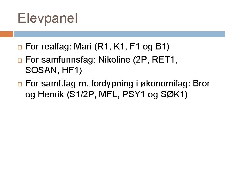 Elevpanel For realfag: Mari (R 1, K 1, F 1 og B 1) For