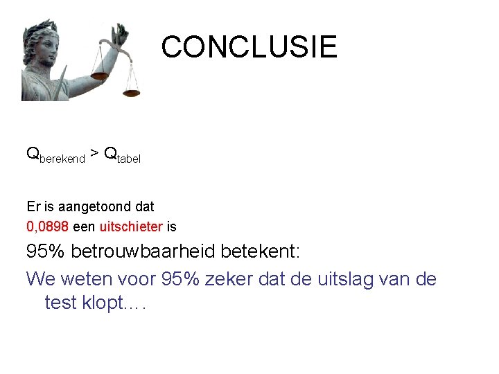 CONCLUSIE Qberekend > Qtabel Er is aangetoond dat 0, 0898 een uitschieter is 95%