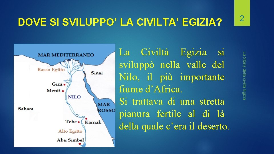 DOVE SI SVILUPPO’ LA CIVILTA’ EGIZIA? La Storia della civiltà Egizia La Civiltà Egizia
