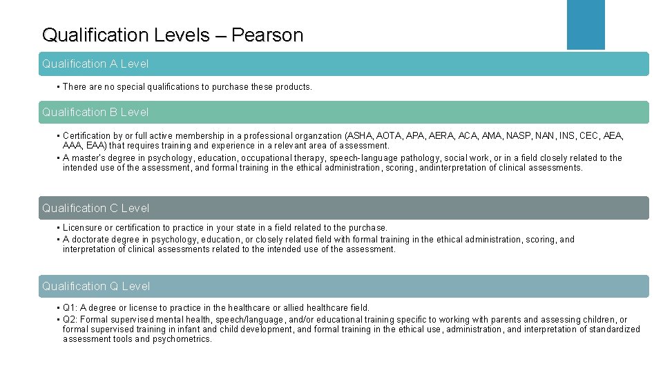 Qualification Levels – Pearson Qualification A Level • There are no special qualifications to