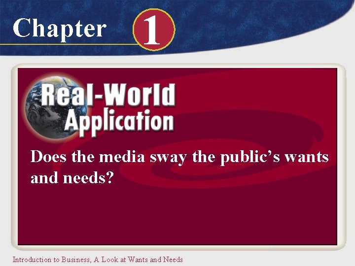 Chapter 1 Does the media sway the public’s wants and needs? Introduction to Business,