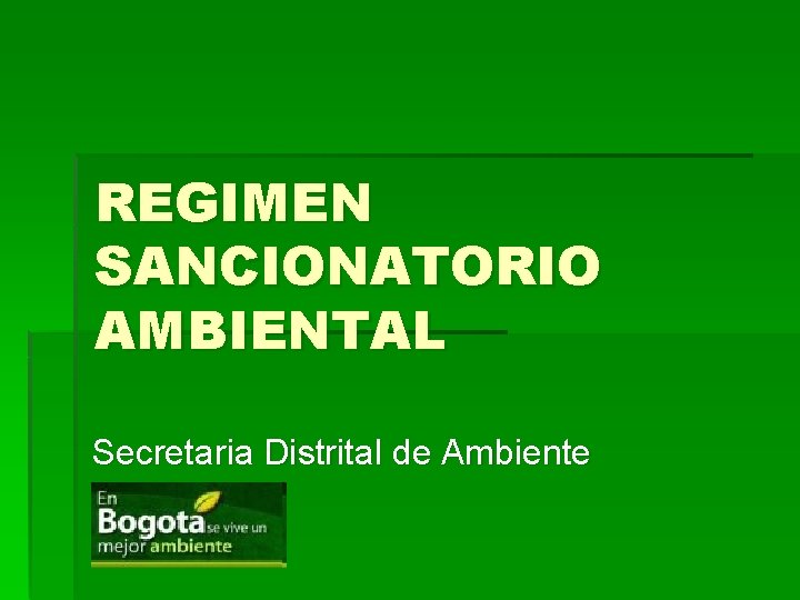 REGIMEN SANCIONATORIO AMBIENTAL Secretaria Distrital de Ambiente 