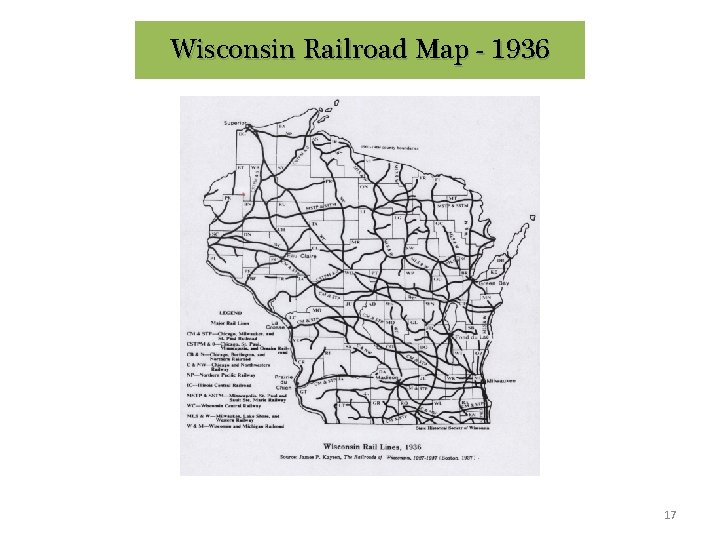Wisconsin Railroad Map - 1936 17 Wisconsin Railroad Map - 1936 17