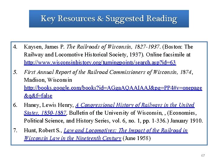 Key Resources & Suggested Reading 4. Kaysen, James P. The Railroads of Wisconsin, 1827 Key Resources & Suggested Reading 4. Kaysen, James P. The Railroads of Wisconsin, 1827