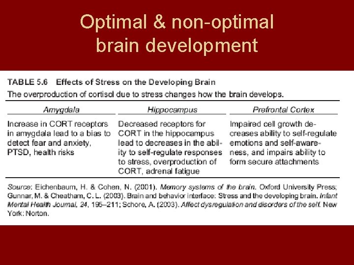 Optimal & non-optimal brain development 