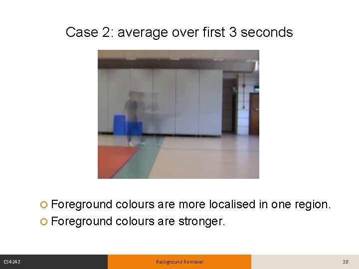 Case 2: average over first 3 seconds Foreground colours are more localised in one
