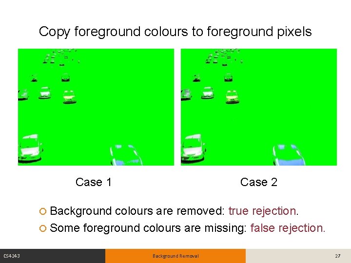Copy foreground colours to foreground pixels Case 1 Case 2 Background colours are removed: