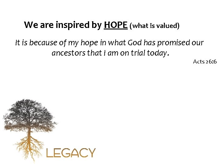 We are inspired by HOPE (what is valued) It is because of my hope