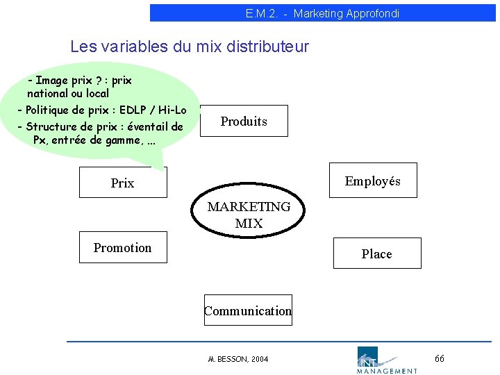 E. M. 2. - Marketing Approfondi Les variables du mix distributeur - Image prix E. M. 2. - Marketing Approfondi Les variables du mix distributeur - Image prix