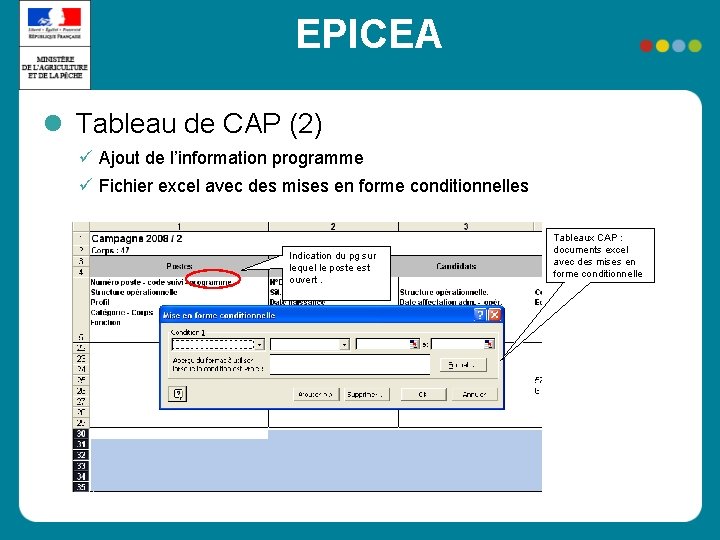 EPICEA Tableau de CAP (2) Ajout de l’information programme Fichier excel avec des mises