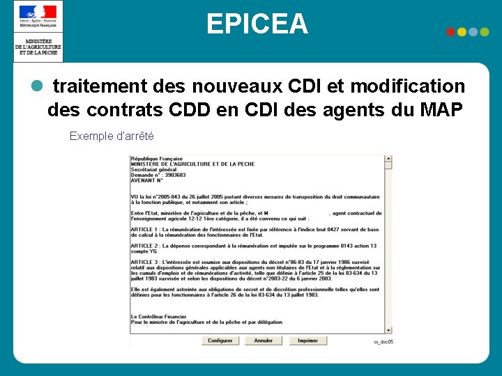 EPICEA traitement des nouveaux CDI et modification des contrats CDD en CDI des agents