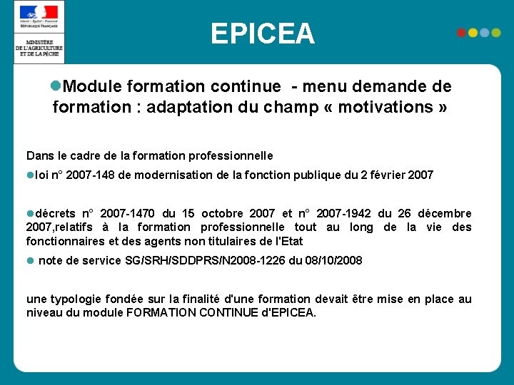 EPICEA Module formation continue - menu demande de formation : adaptation du champ «