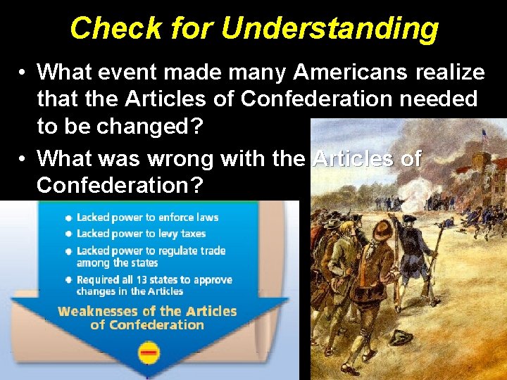 Check for Understanding • What event made many Americans realize that the Articles of