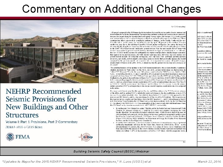 Commentary on Additional Changes Building Seismic Safety Council (BSSC) Webinar EERI Seminar on Next