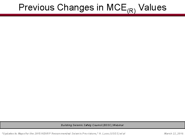 Previous Changes in MCE(R) Values Building Seismic Safety Council (BSSC) Webinar EERI Seminar on