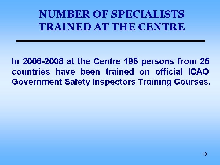NUMBER OF SPECIALISTS TRAINED AT THE CENTRE In 2006 -2008 at the Centre 195