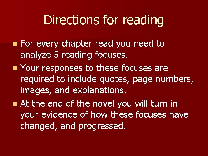 Directions for reading n For every chapter read you need to analyze 5 reading Directions for reading n For every chapter read you need to analyze 5 reading