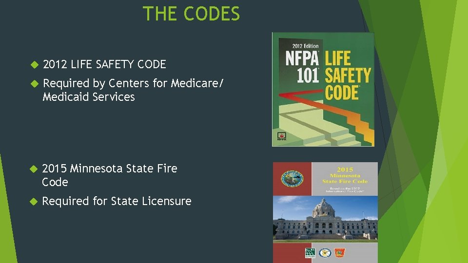 THE CODES 2012 LIFE SAFETY CODE Required by Centers for Medicare/ Medicaid Services 2015