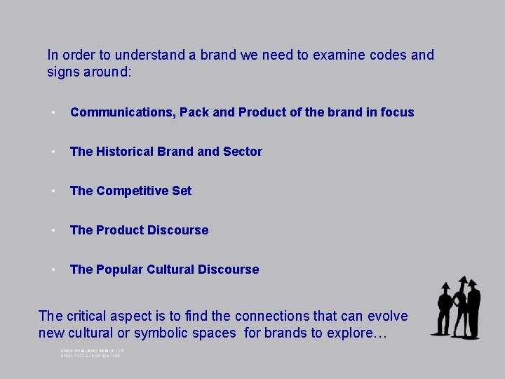 In order to understand a brand we need to examine codes and signs around: