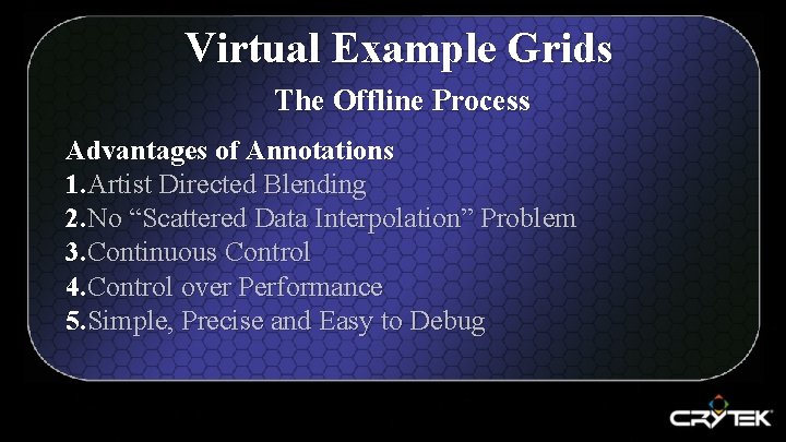 Virtual Example Grids The Offline Process Advantages of Annotations 1. Artist Directed Blending 2.